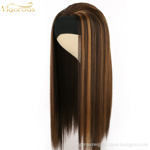 Vigorous best customize fix super natural hair synthetic highlight brown for black women store kinky soft headband wig